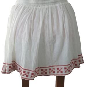 Bohemian Tennis Beach Mini Skirt Sz L Embroidered Cotton Semi-Sheer Festival VNT